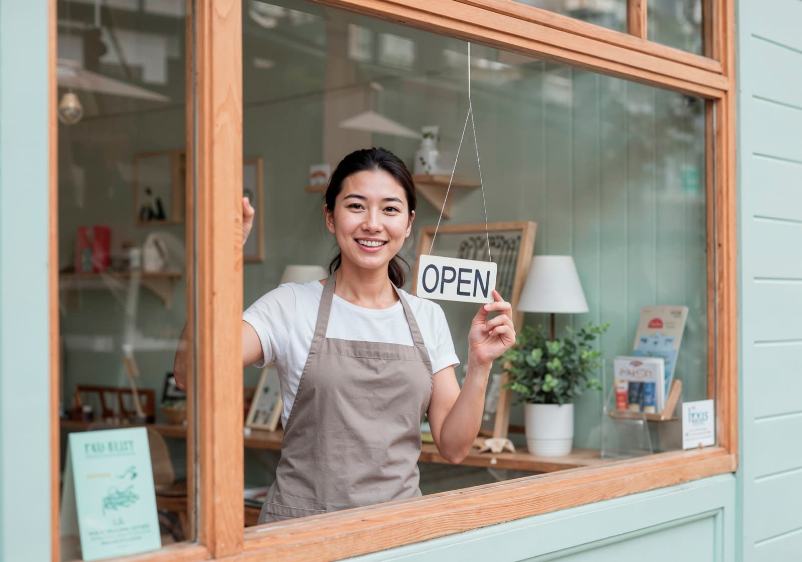 A local business owner opening her shop.